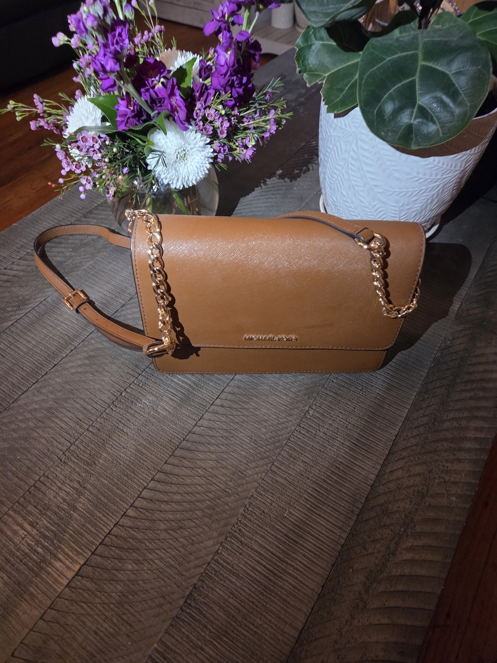 Michael Kors Brown Leather Chain-Strap Shoulder Bag